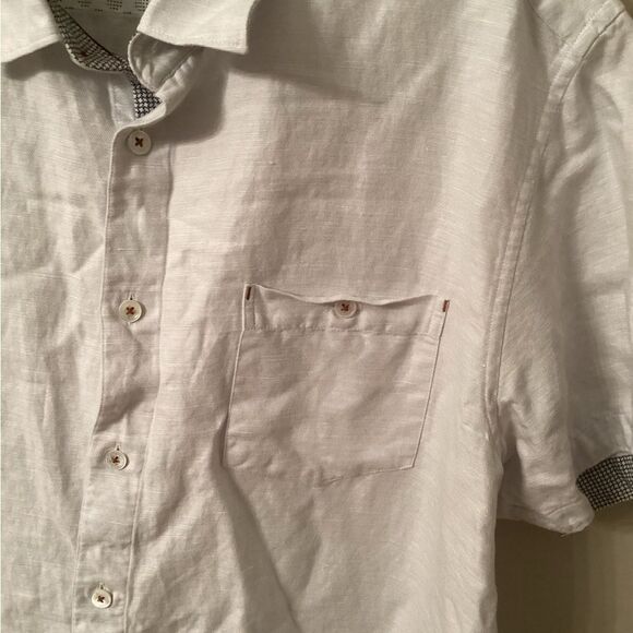 TED BAKER MENS 5. US XL GRAPHIT BUTTON FRONT COTTON LINEN SHORT SLEEVE SHIRT - Picture 5 of 11